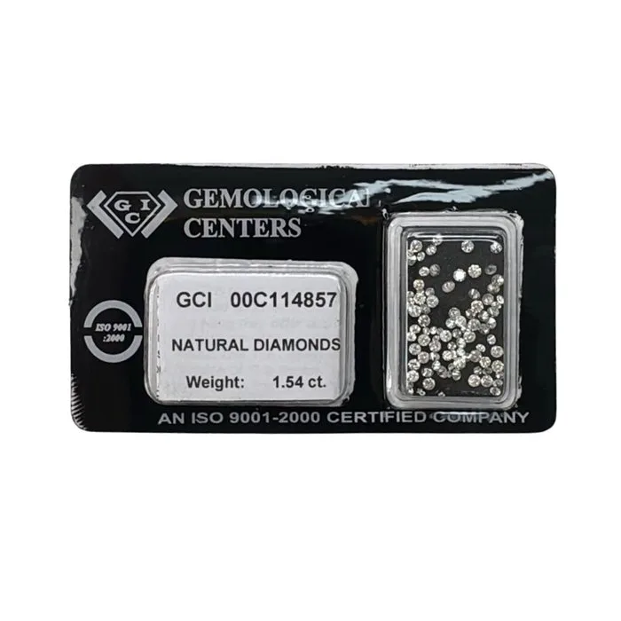 94 pcs Diamond (Natural) - 1.54 ct - Round - D (colourless), E, F, G - VS1, SI1, SI2, SI3, I1 - Gemmological Centre Israel (G.C.I.) - GCI Certified Diamonds