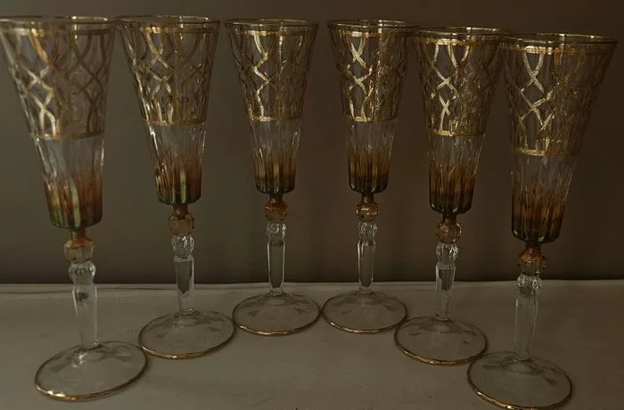 ISMIE LUX - Drinking service (6) - new luxury worked red flute in gold - Crystal