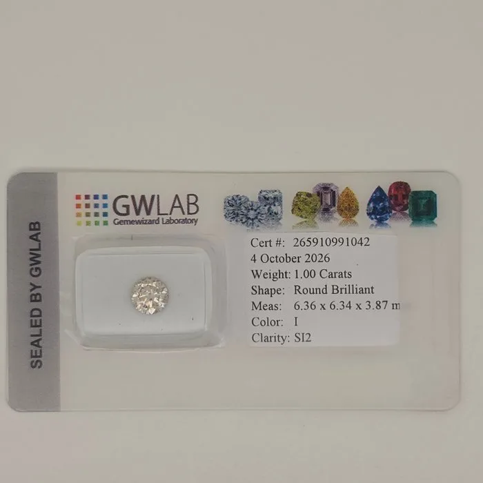 1 pcs Diamond (Natural) - 1.00 ct - Round - I - SI2 - Gemewizard Gemological Laboratory (GWLab)