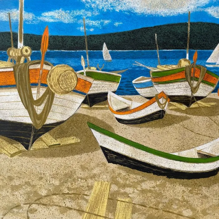 Yves Ganne (1931-2019) - Barques de pêcheurs sur la plage