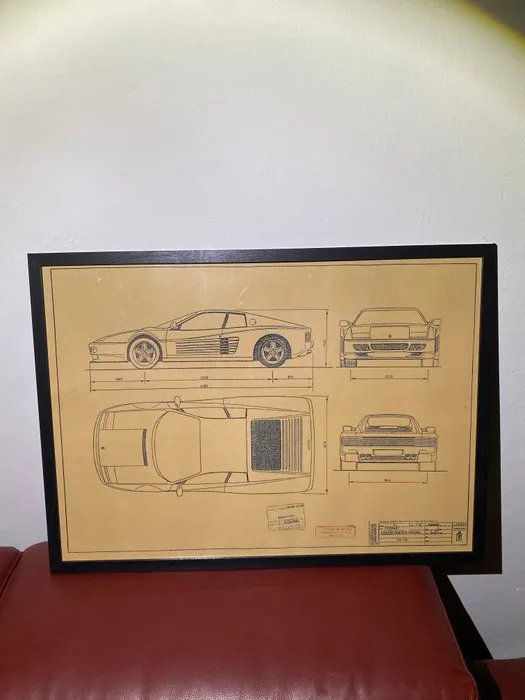 Frame - Ferrari - Plano Técnico Vintage Original Ferrari 512 TR – Evolución del Testarossa – Arte Industrial