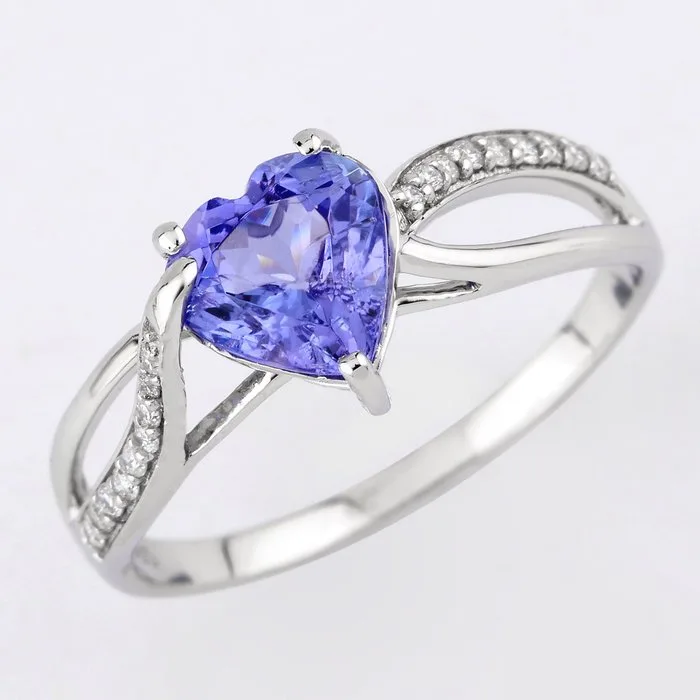 Ring - 14 kt. White gold - 1.31ct. tw. Tanzanite - Diamond - Certified Gold Jewelry