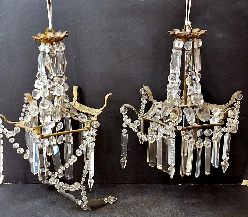 Pair Brass Crystal Chandeliers A/f approx. 61cm 3006