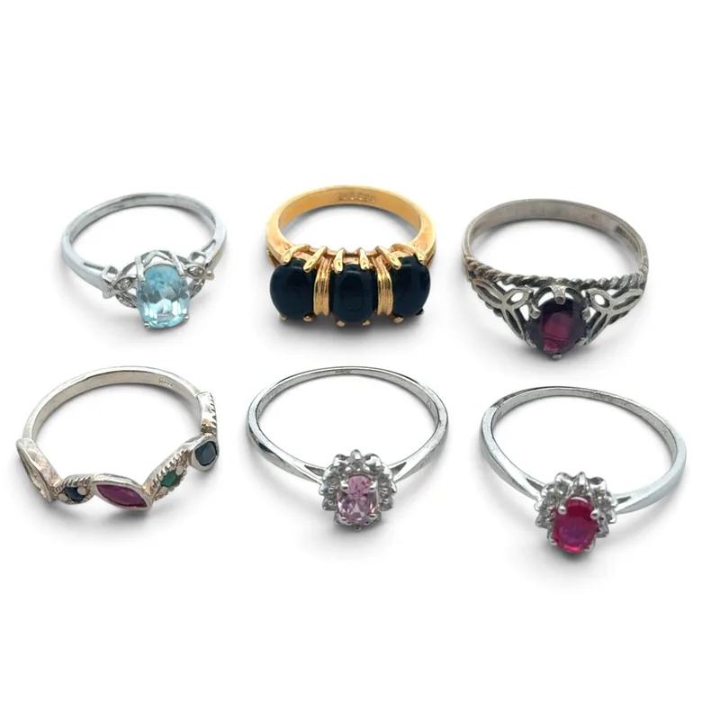 Six Silver and Gemstone Rings