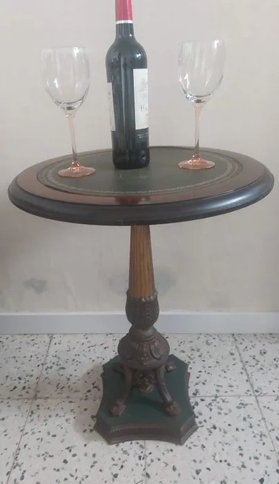 Side table - Cast brass - Gueridon green leather