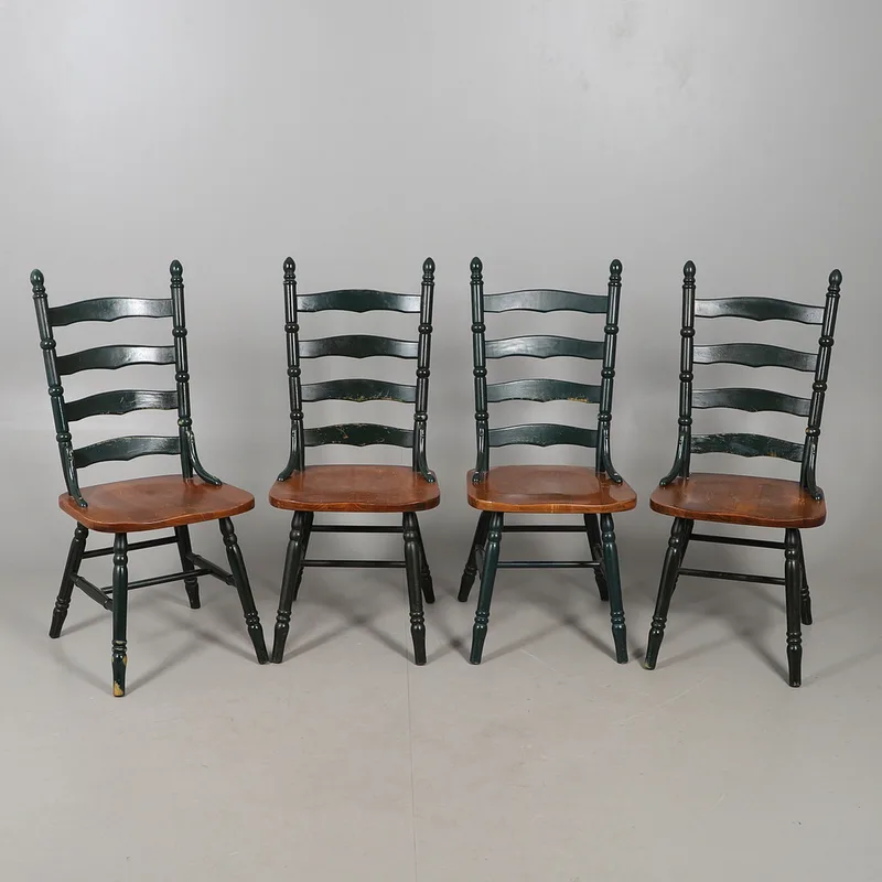 A Set of Four Part Painted Ladderback Kitchen Chairs