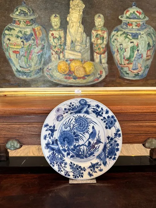 Fine Chinese blue and white flower and bird plate – Mid Kangxi period, Jue cup mark - Porcelain - China - Kangxi (1662-1722)