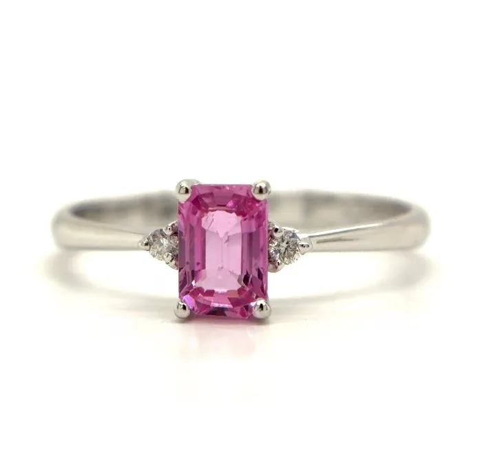 Ring - 14 kt. White gold - 0.79ct. tw. Sapphire - Diamond