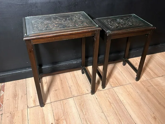 Centre table (2) - Wood, Glass - Interlocking coffee tables