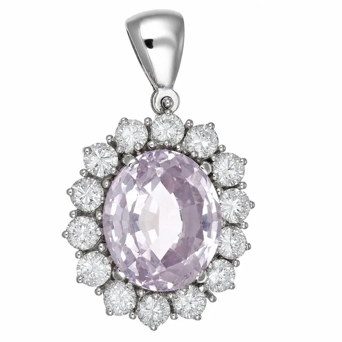 Pendant - 18 kt. White gold - 8.30ct. tw. Quartz - Diamond - Made in Italy - Handmade