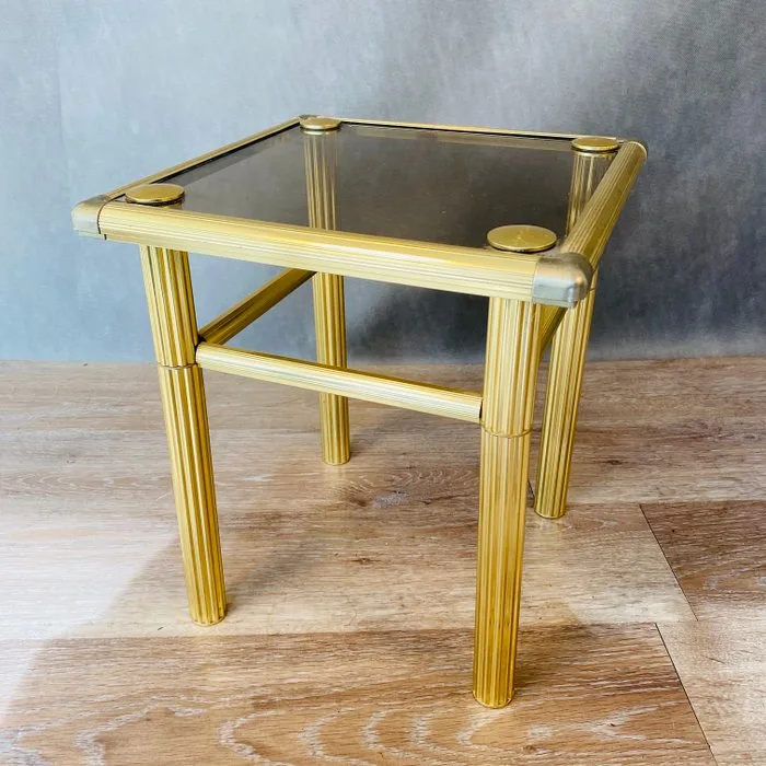 Centre table - Gilt brass, Glass - Small table in gilded brass and smoked glass