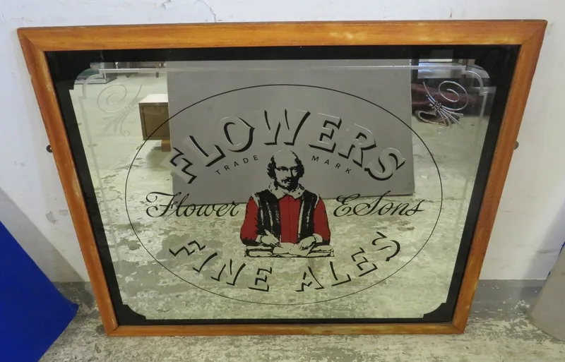 Flowers Fine Ale Advertising Mirror with wooden frame approx.