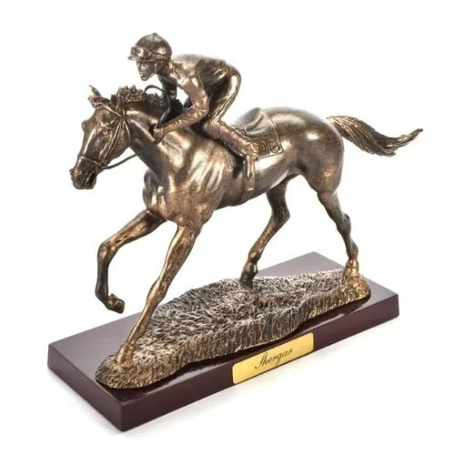 ATLAS editions - Sculpture, Shergar Horse Racing Statue – Atlas Editions Bronze Effect Resin Sculpture – Epsom Derby Champion - 19 cm - Resin, Wood, Metal