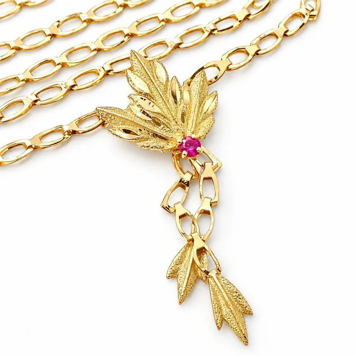 Necklace with pendant - 18 kt. Yellow gold Ruby - Made in Italy - Handmade