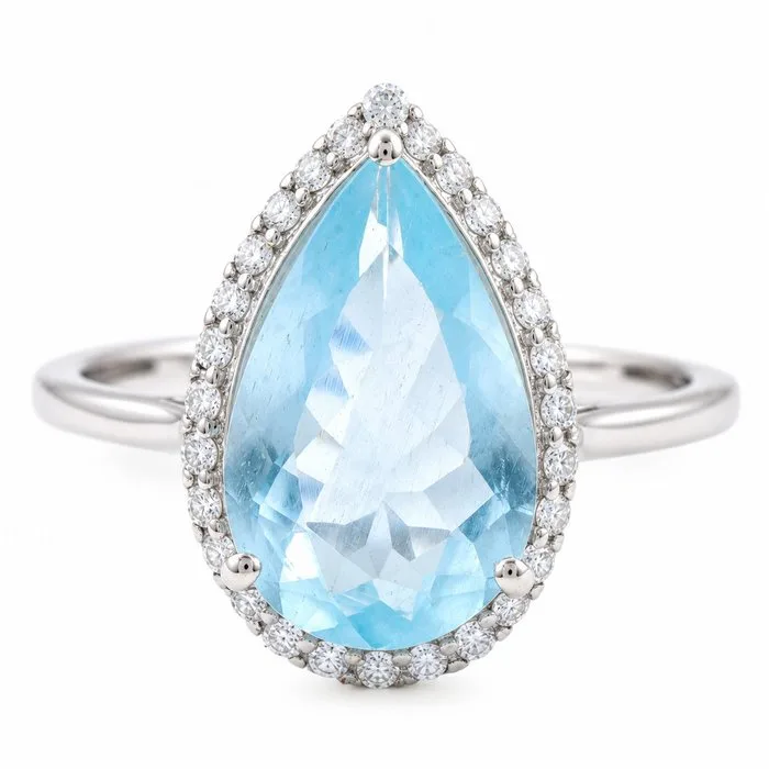 Ring - 14 kt. White gold - 3.47ct. tw. Aquamarine - Diamond