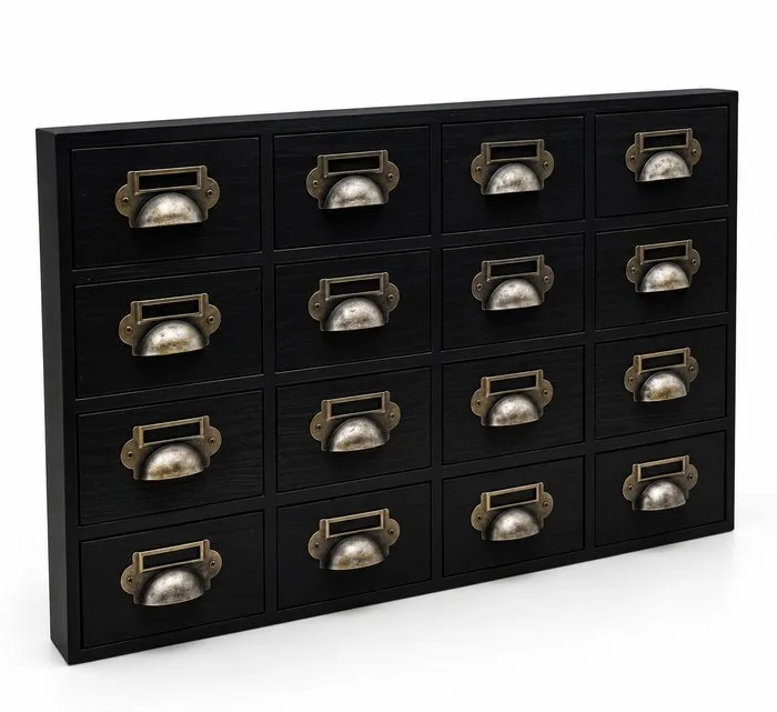 Armoire d'apothicaire - Bureau cabinet - 16 storage compartments - Wood, Plywood, Zinc alloy