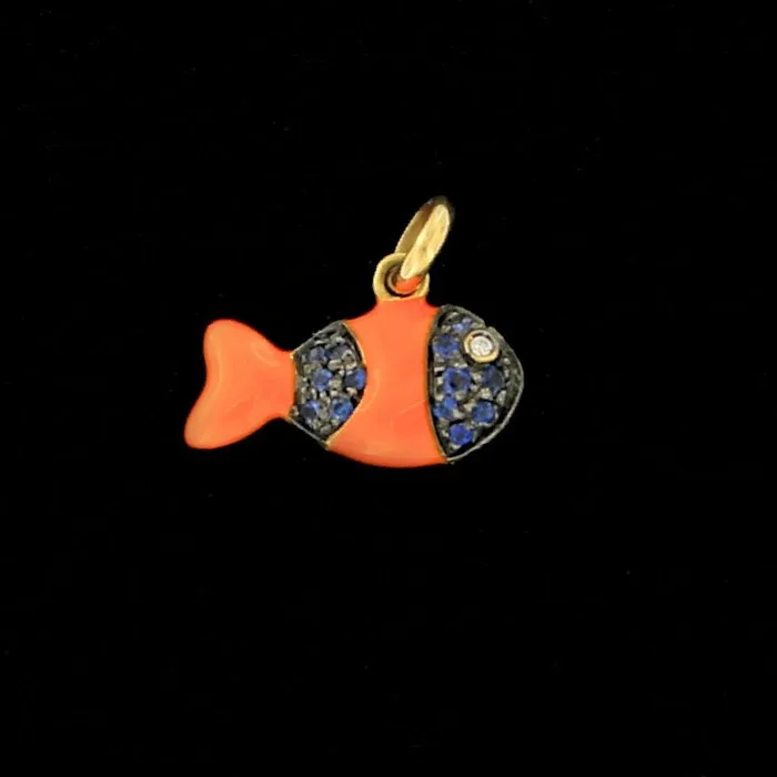 Pendant - 18 kt. Yellow gold - 0.22ct. tw. - Diamond - Blue Sapphire Enamel