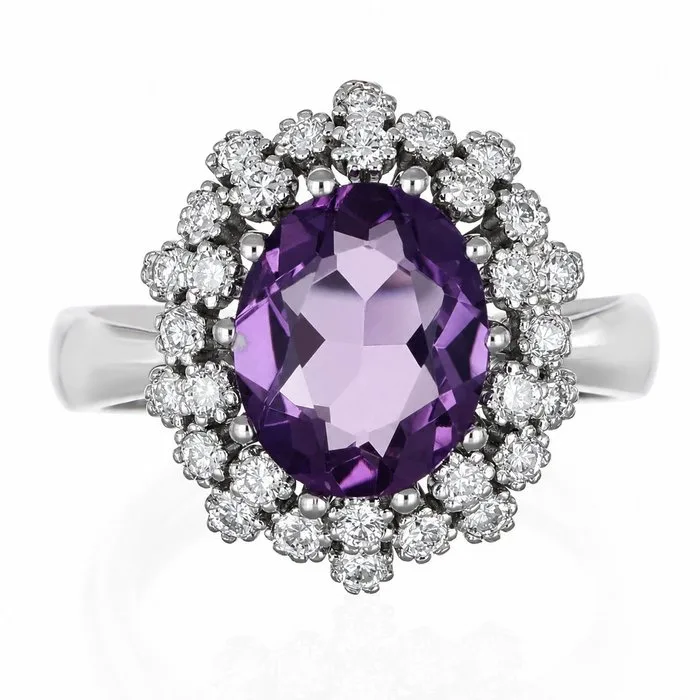 Ring - 18 kt. White gold - 3.05ct. tw. Amethyst - Diamond - Made in Italy - Handmade