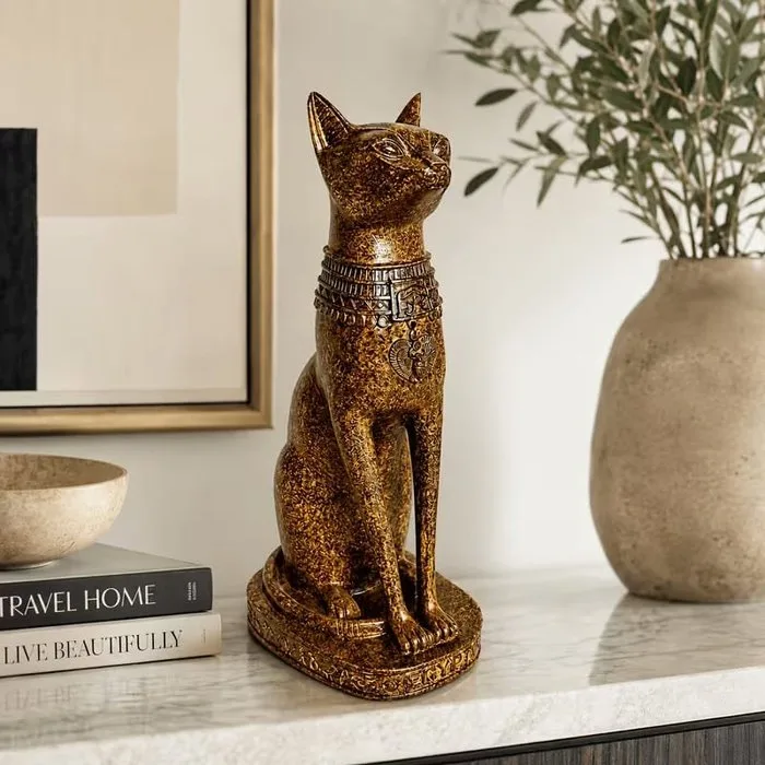 Retro Egyptian Cat God Pharaoh Resin Statue - Buster Sculpture Bringing Wealth, Suitable for Home - Statue, Bastet - 30 cm - Resin, Glaze