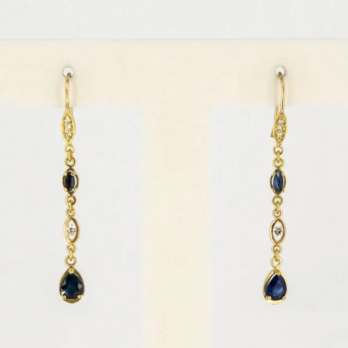 Earrings - 18 kt. Yellow gold Sapphire - Diamond