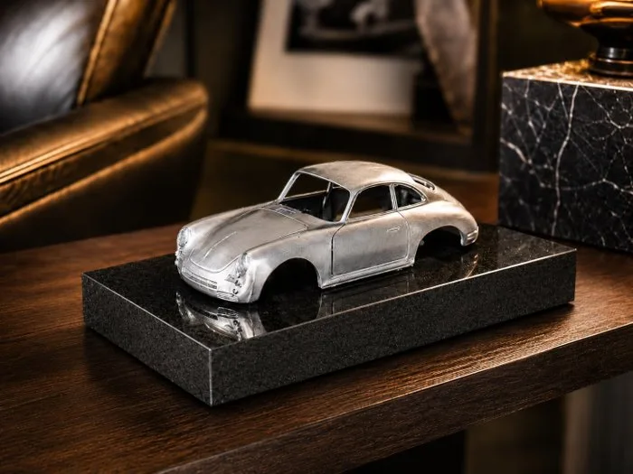 Artwork - Porsche - Porsche 356 Sculpture – Assembled by Hand – Brushed Aluminum Body on Granite – Limited edition