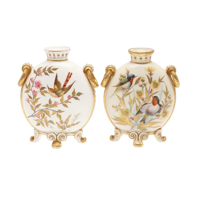 Two Nineteenth Century Derby Porcelain Moon Flask Vases