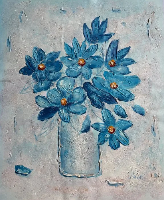 Henri Hart (1965 -) - Bouquet de Fleurs Bleues