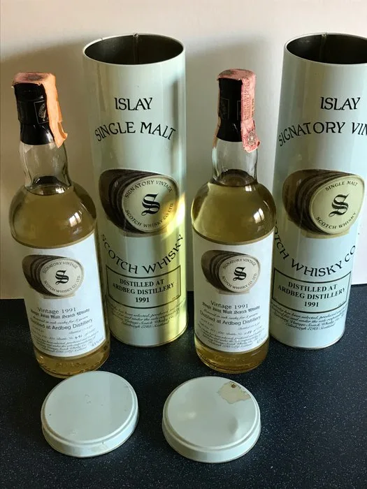 Ardbeg 1991 8 years old Cask nos. 617-620 & Cask nos. 611 - 615 - Signatory Vintage - b. 1999 - 70cl - 2 bottles