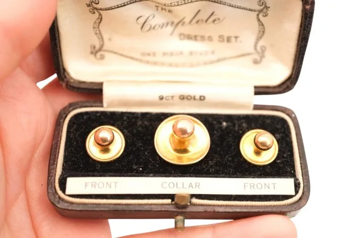 Cufflinks - 9 kt. Yellow gold, Collar & Shirt Studs in Original Fitted Box