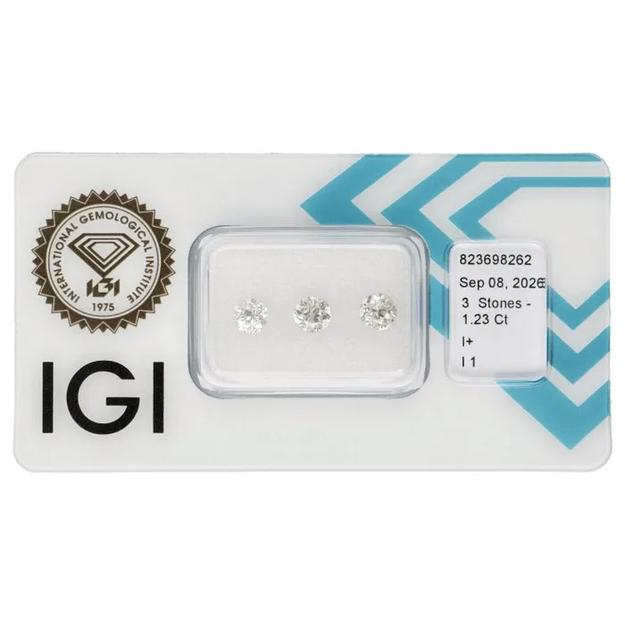 3 pcs Diamond (Natural) - 1.23 ct - I - I1 - International Gemological Institute (IGI) - Old European Cut