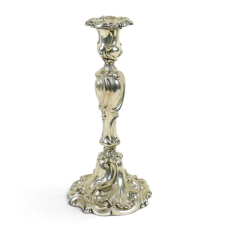 A 19th Century or Later Ornate Silver Plated Candlestick