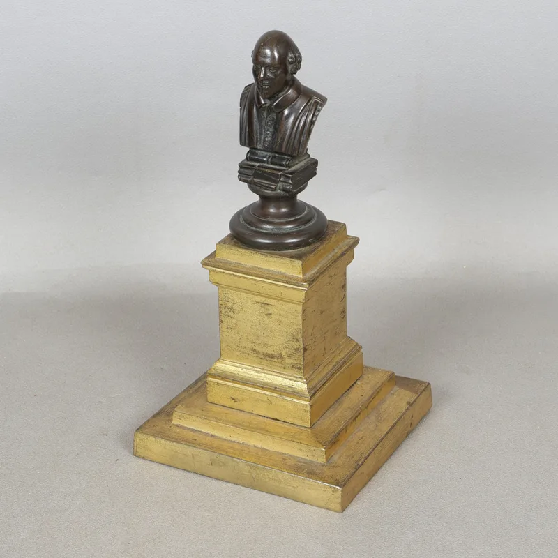 A 19th Century Bronze Bust of William Shakespeare Mounted on a Gilt Column