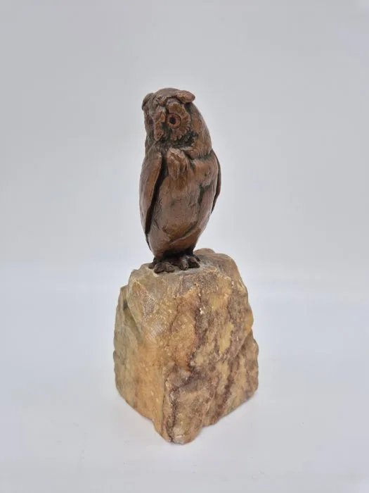 Bronze Figur auf Sockel - Sculpture, Eule - 16 cm - Bronze