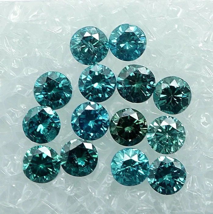 14 pcs Diamond (Colour-treated) - 1.00 ct - Round - Fancy Blue - VS1, I1 - Gem Report Antwerp (GRA)