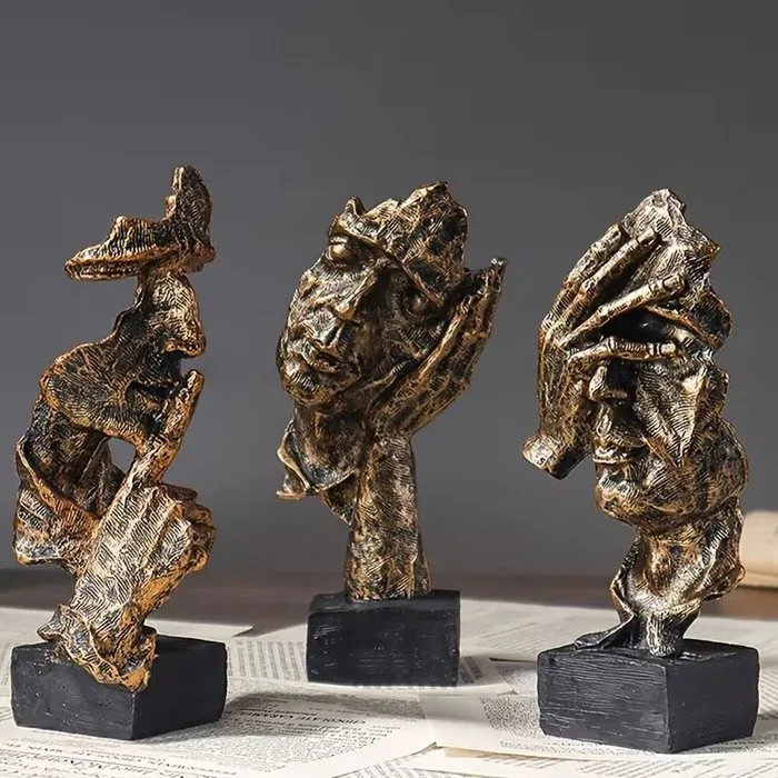 Sculpture, 3pcs Thinker Statue, Vintage Resin Tabletop Decoration, Abstract Mini Face Statue for Home Office - 16 cm - Resin