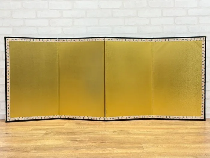 Folding screen - Wood, Silk, Textile, Paper - Japan - Byōbu Gold folding screen