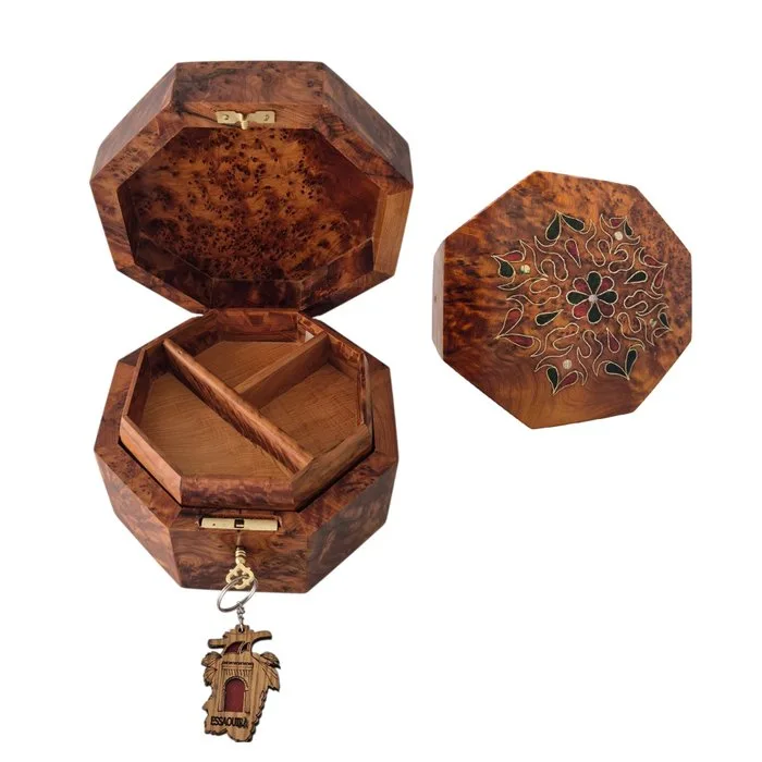 Thuya Wood Craft - Artisan GKB - Jewellery box - Handmade Moroccan thuya burl wood jewelry box – velvet lining – mother-of-pearl – Essaouira - Thuya wood - Thuya burl jewelry box