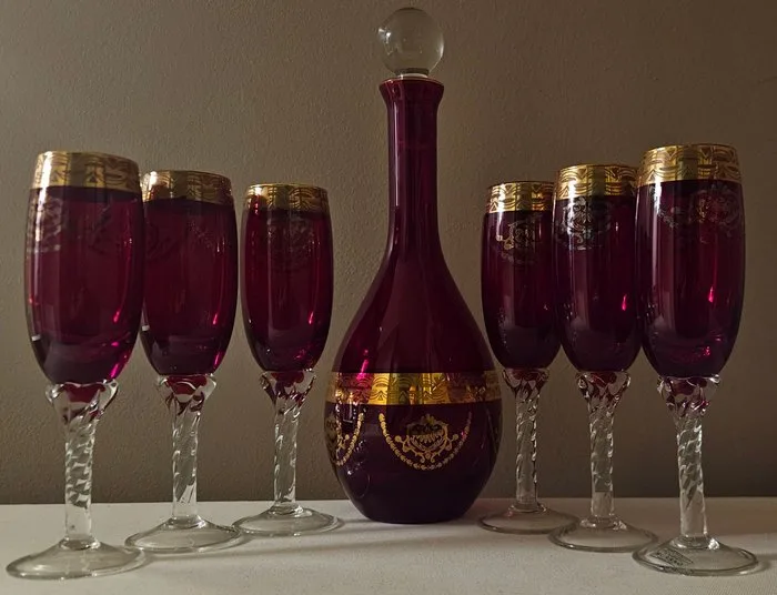 CRISTA T MURANO - Drinking service (7) - Red Murano collection in gold - Murano glass, Gold