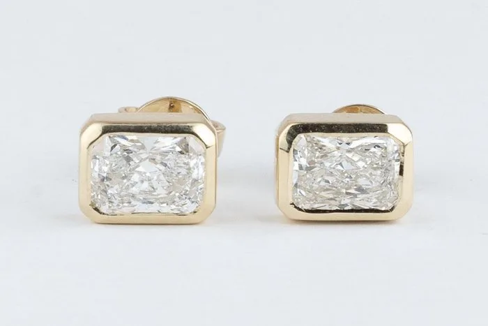 Earrings - 14 kt. Yellow gold - 4.03ct. tw. Diamond (Lab-grown) - Radiant E-VVS2