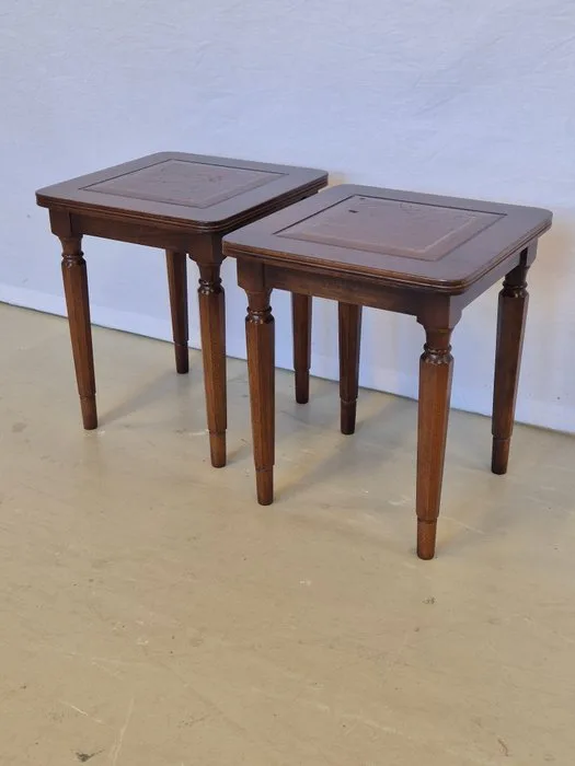 Side table (2) - Mahogany, Leather - Wijntafeltjes Gold Embossing
