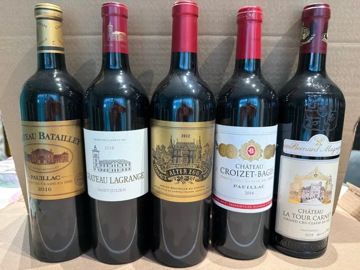 Ch. Batailley, Ch. Lagrange, Ch. Croizet-Bages, Ch. La Tour Carnet & Alter ego de Château Palmer - Margaux, Saint-Julien, Haut-Médoc, Pauillac Grand Cru Classé, 2nd wine of Ch. Palmer - 5 Bottles (0.75L)