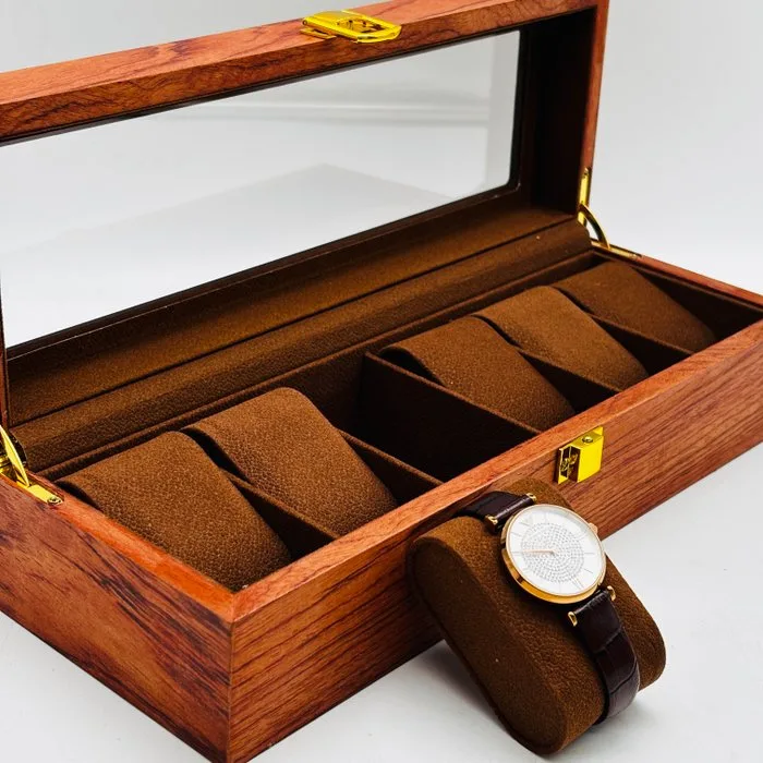 Prestige - Jewellery box - Vintage wood watch box with lid - Wood, Luxury 6 watches, fabric interior, flap closure