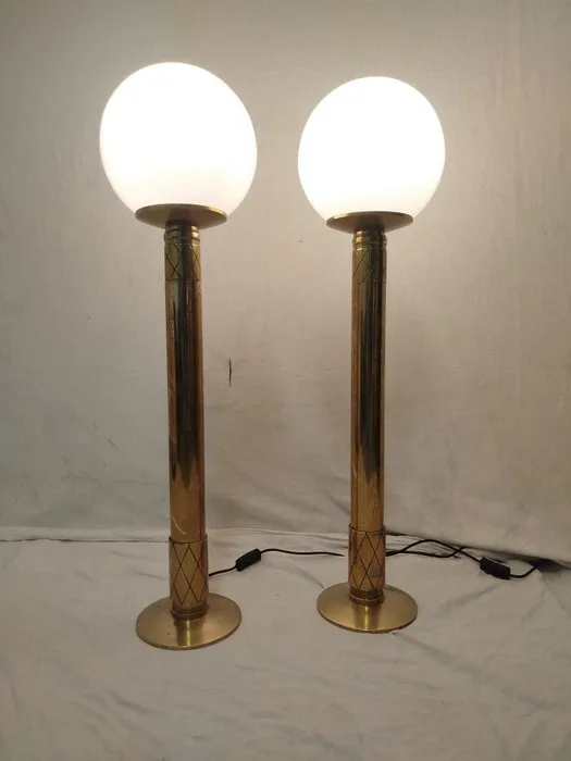 Lamp (2) - Gilt brass - Pair of large lamps