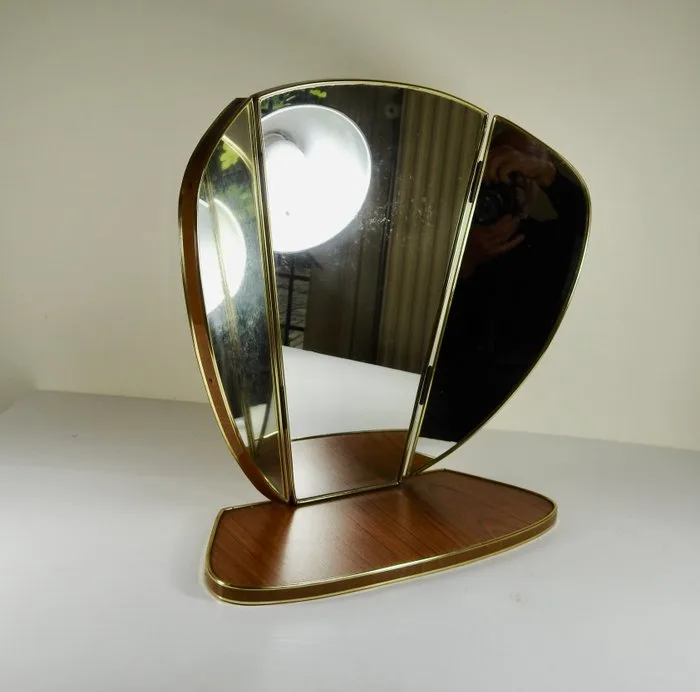 Coiffeuse - wood, glass, and brass - Triptych wall cap mirror