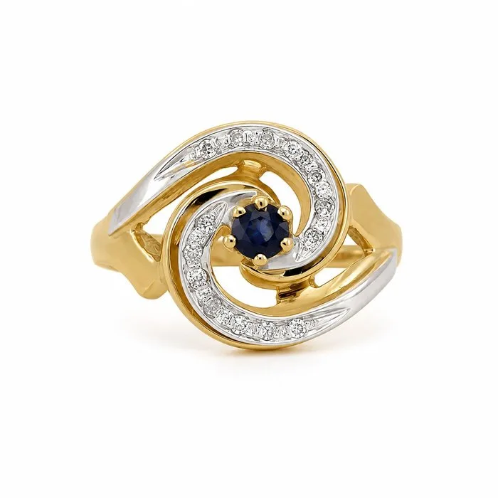 Ring - 18 kt. Yellow gold - 0.29ct. tw. Sapphire - Diamond - Made in Italy - Handmade