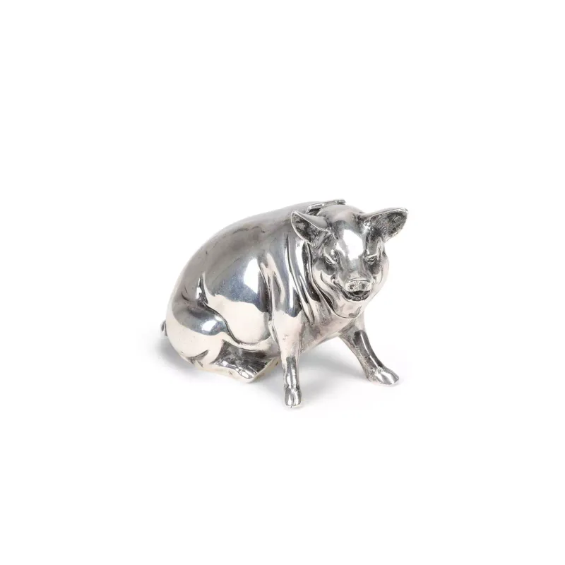 A German Silver Novelty 'Pig' Vesta Case German, Hanau marks, with English import marks for Samuel Boyce Landeck, Chester 1886