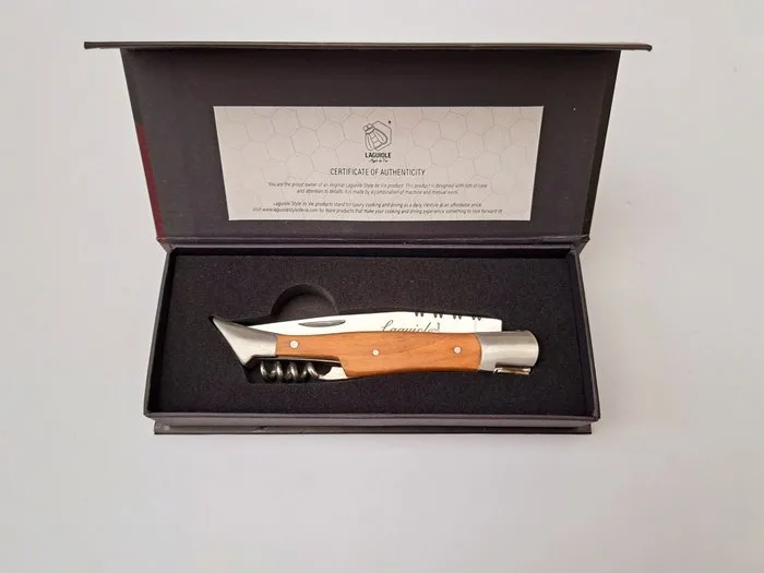 Laguiole - Corkscrew with Pocket Knife - Olive Wood - style de - Corkscrew - Stainless steel