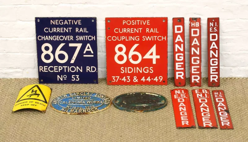 A Collection of Railway Interest Enamel Signs and Two Cast Plaques A Collection of Railway Interest Enamel Signs