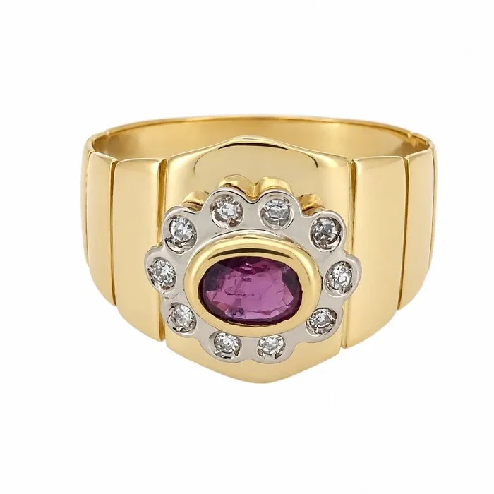 Ring - 18 kt. Yellow gold - 0.50ct. tw. Ruby - Diamond - Made in Italy - Handmade
