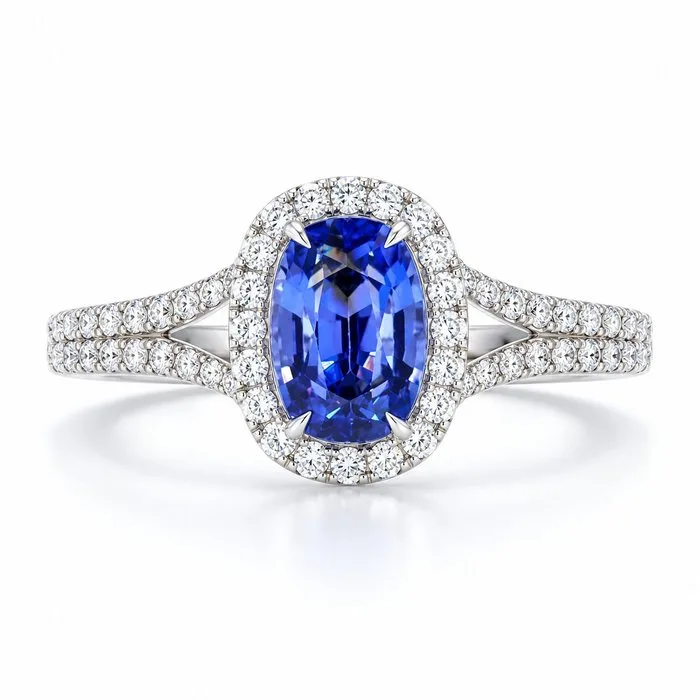 Ring - 14 kt. White gold - 2.36ct. tw. Sapphire - Diamond